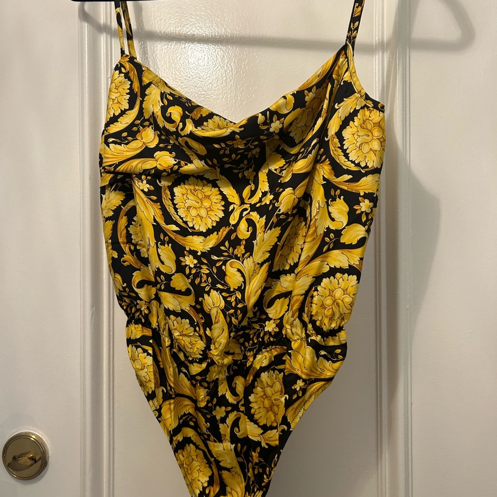 Yellow and Black Floral Versace Bodysuit